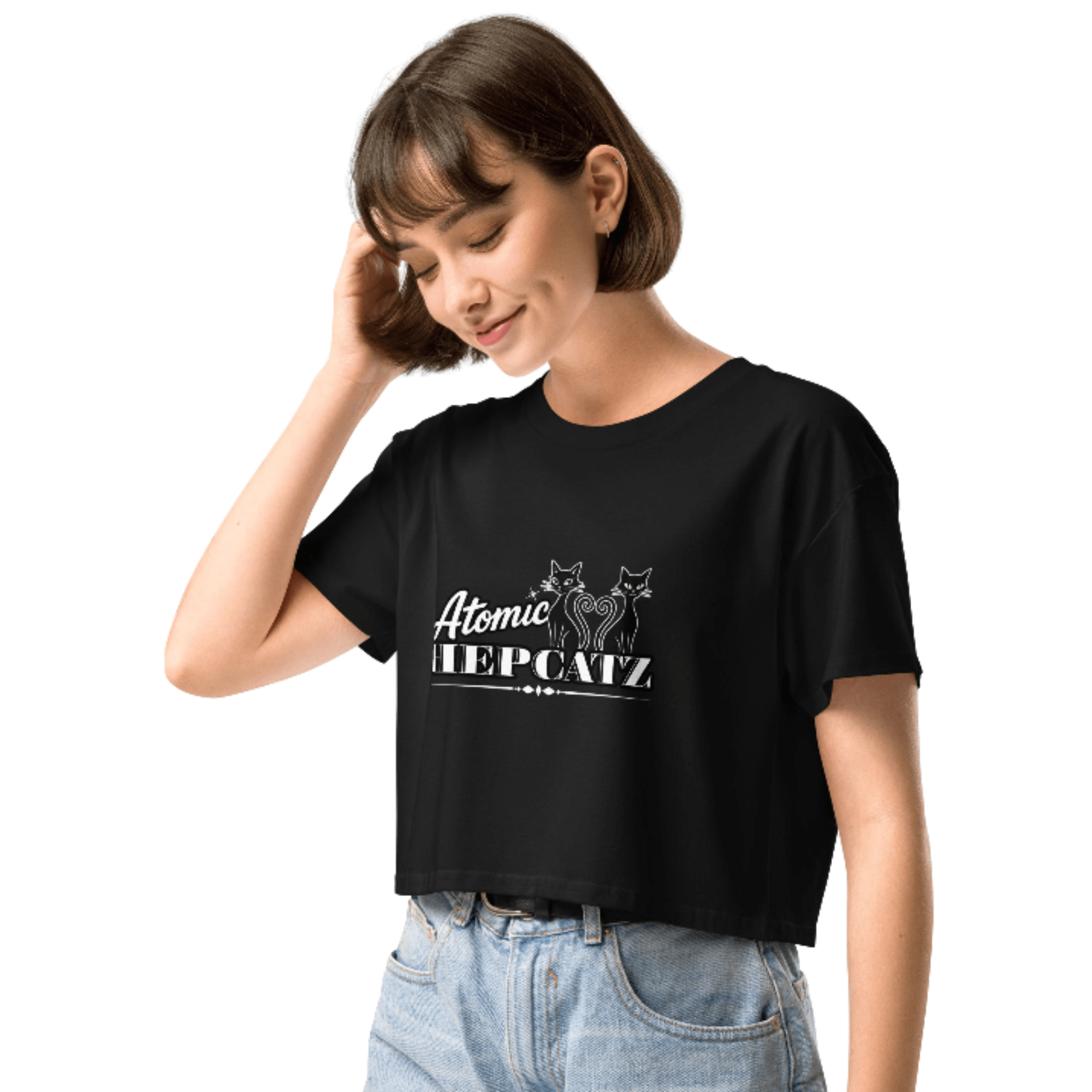 Black Atomic Hepcatz Women’s Crop Tee (4062) - Rockabilly Australia Pty Ltd
