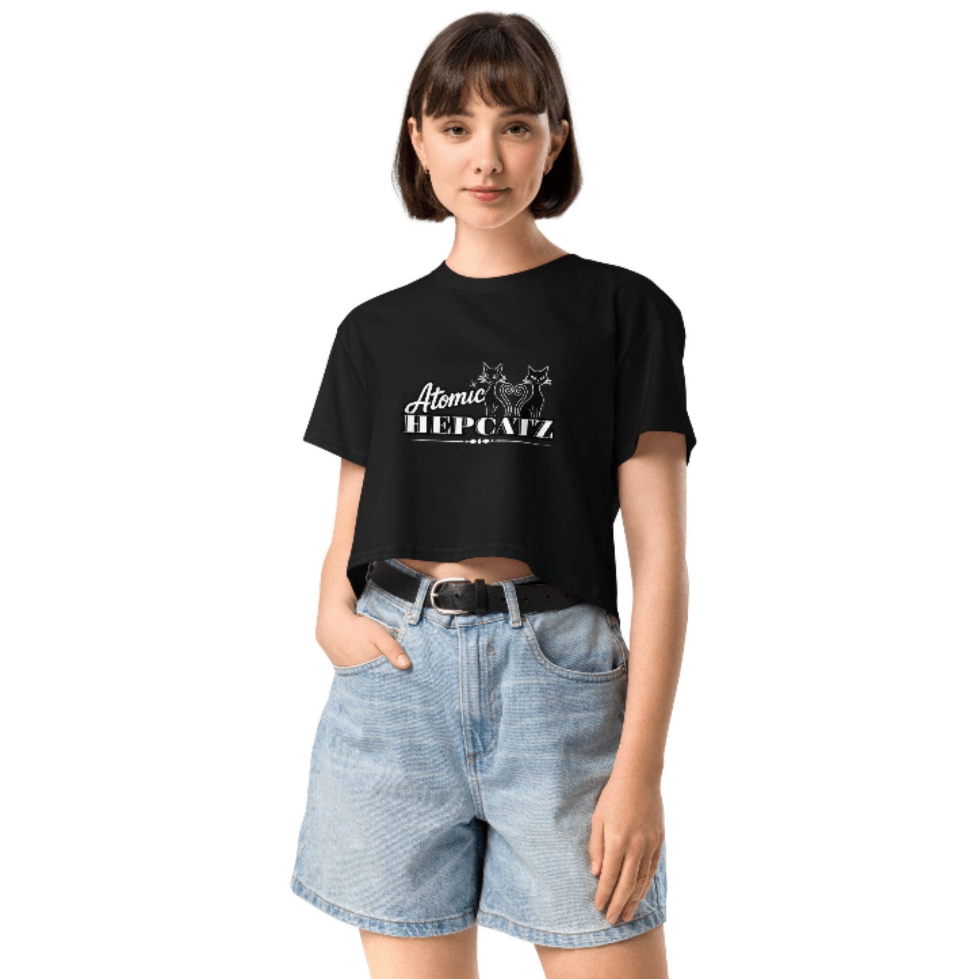 Black Atomic Hepcatz Women’s Crop Tee (4062) - Rockabilly Australia Pty Ltd