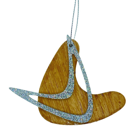 Christmas Atomic MCM Boomerang shaped Decoration, Space Age, Silver Glitter Acrylic and Bamboo Christmas Tree Decoration, 1950’s Style, - Rockabilly Australia Pty Ltd
