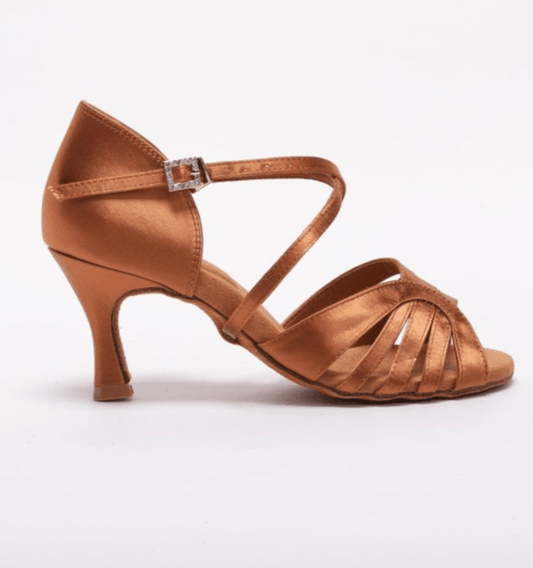 Elegant, Fixed strap Vamp, 2.5 Inch Flared Heel, 2 Way Ankle Strap, Latin Dance Shoe - (1618T) - Rockabilly Australia Pty Ltd