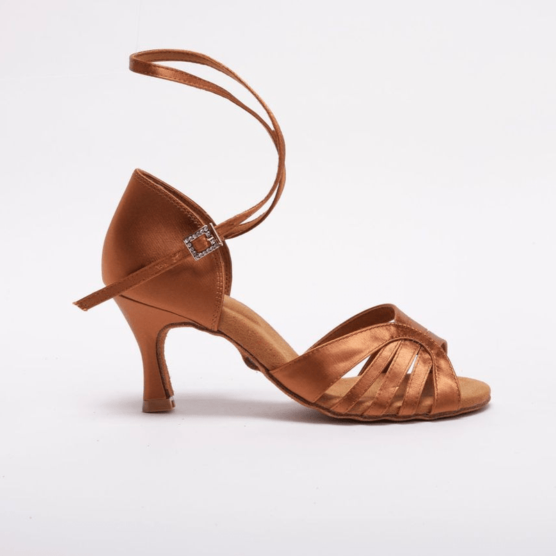 Elegant, Fixed strap Vamp, 2.5 Inch Flared Heel, 2 Way Ankle Strap, Latin Dance Shoe - (1618T) - Rockabilly Australia Pty Ltd