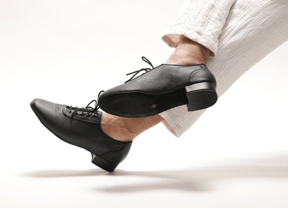 Gentlemen's, Black, Perforated, Nubuck Leather, Lace Up, Suede Sole, Standard Ballroom Dance Shoe - (7790) - Rockabilly Australia Pty Ltd