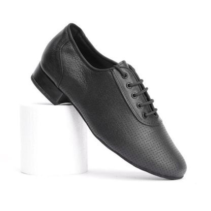 Gentlemen's, Black, Perforated, Nubuck Leather, Lace Up, Suede Sole, Standard Ballroom Dance Shoe - (7790) - Rockabilly Australia Pty Ltd