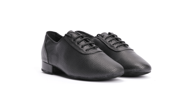Gentlemen's, Black, Perforated, Nubuck Leather, Lace Up, Suede Sole, Standard Ballroom Dance Shoe - (7790) - Rockabilly Australia Pty Ltd