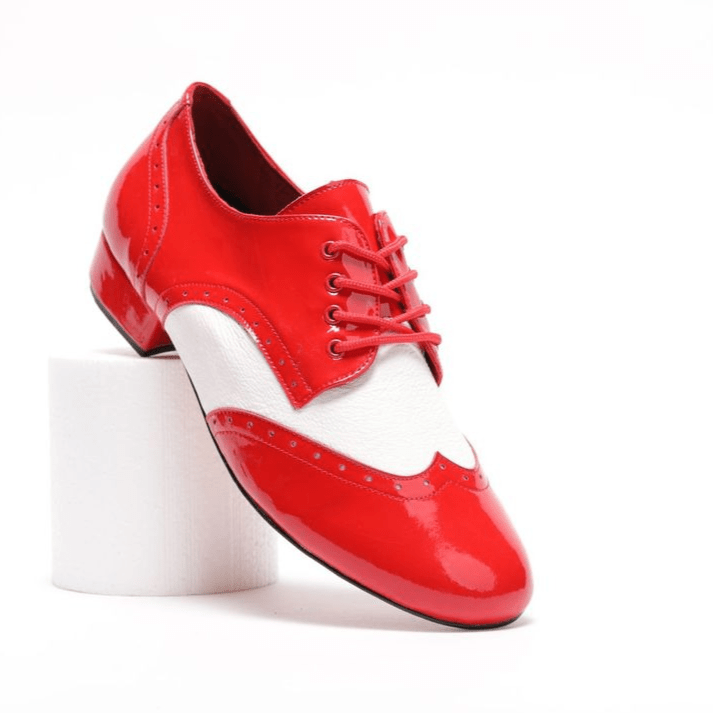 Gentlemen's, Classic, Brogue, Wingtip, White Leather with Red Patent accents, Rock N Roll, Dance Shoes - (7811RW) - Rockabilly Australia Pty Ltd