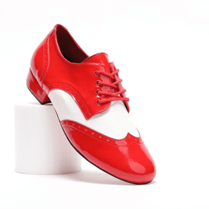 Gentlemen's, Classic, Brogue, Wingtip, White Leather with Red Patent accents, Rock N Roll, Dance Shoes - (7811RW) - Rockabilly Australia Pty Ltd