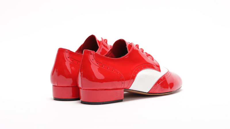 Gentlemen's, Classic, Brogue, Wingtip, White Leather with Red Patent accents, Rock N Roll, Dance Shoes - (7811RW) - Rockabilly Australia Pty Ltd