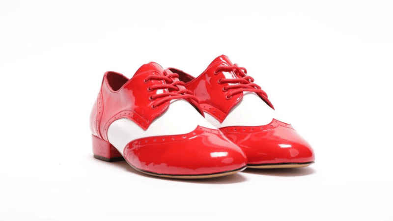 Gentlemen's, Classic, Brogue, Wingtip, White Leather with Red Patent accents, Rock N Roll, Dance Shoes - (7811RW) - Rockabilly Australia Pty Ltd