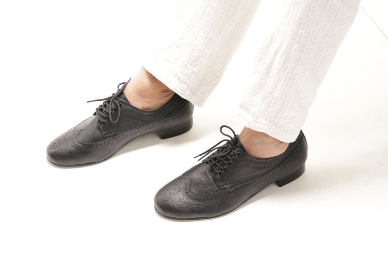 Gentlemen's, Classic, Wingtip, 1950's inspired Brogue, Black Leather Dance Shoe - (7816B) - Rockabilly Australia Pty Ltd
