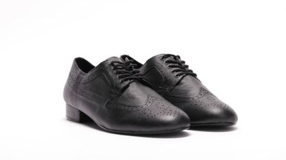 Gentlemen's, Classic, Wingtip, 1950's inspired Brogue, Black Leather Dance Shoe - (7816B) - Rockabilly Australia Pty Ltd