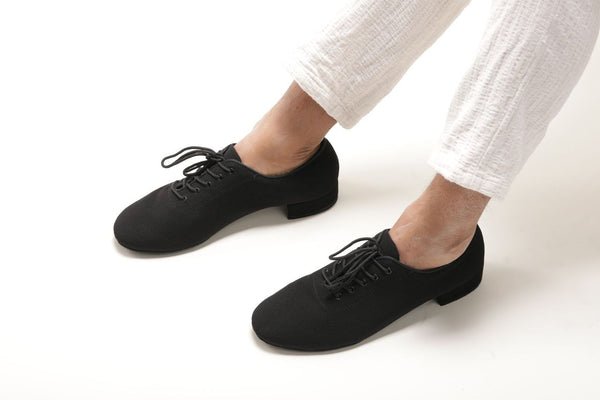 Gentlemen's, Oxford, Black, Stretchy Canvas, Split Suede - sole, Lace up Dance Shoe - (7791B) - Rockabilly Australia Pty Ltd