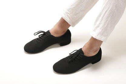 Gentlemen's, Oxford, Black, Stretchy Canvas, Split Suede - sole, Lace up Dance Shoe - (7791B) - Rockabilly Australia Pty Ltd