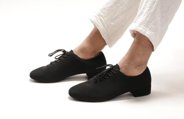 Gentlemen's, Oxford, Black, Stretchy Canvas, Split Suede - sole, Lace up Dance Shoe - (7791B) - Rockabilly Australia Pty Ltd