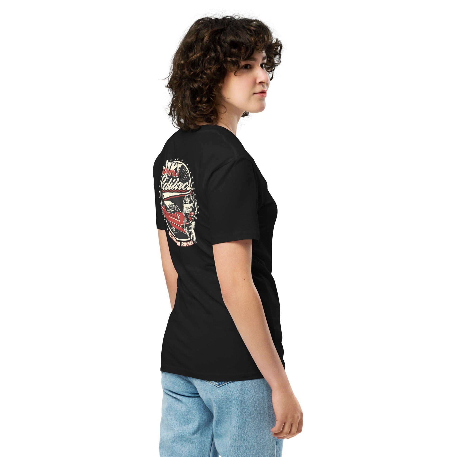 Jake and The Cadillacs Crew Style Tee - Shirt with Red Vince Ray Logo - Rockabilly Australia Pty Ltd