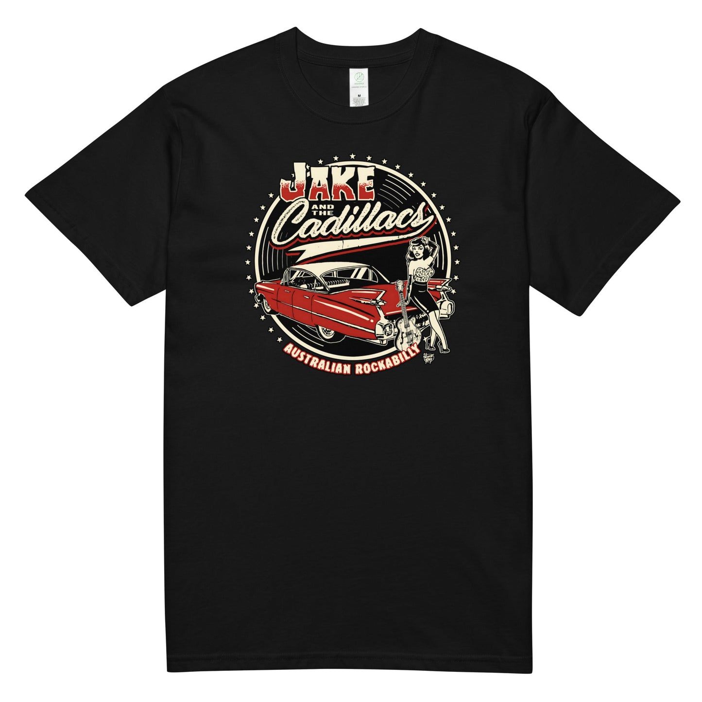 Jake and The Cadillacs Tee - Shirt with Red Vince Ray Logo - Rockabilly Australia Pty Ltd