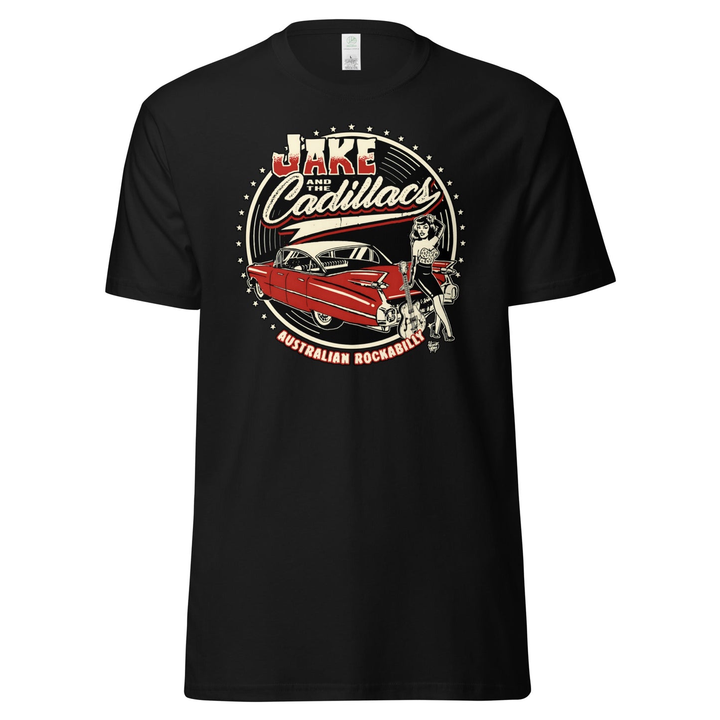 Jake and The Cadillacs Tee - Shirt with Red Vince Ray Logo - Rockabilly Australia Pty Ltd