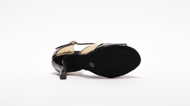 Ladies, 3.5 Inch Stiletto, High Performance Latin Dance Shoe, Patent and Metallic Gold Leather. - Rockabilly Australia Pty Ltd