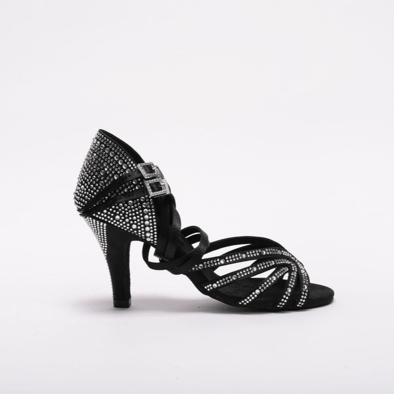 Ladies, 5 Strap Vamp, Unique, 2 Way, Adjustable, Double Strap System, 3 Inch Stilleto Heel, highly decorated in Silver Rhinestones, Latin Dance Shoe - (ZURI) - Rockabilly Australia Pty Ltd