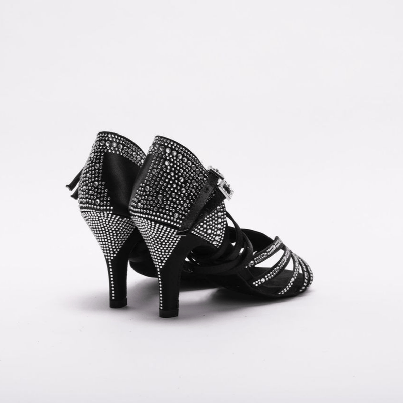 Ladies, 5 Strap Vamp, Unique, 2 Way, Adjustable, Double Strap System, 3 Inch Stilleto Heel, highly decorated in Silver Rhinestones, Latin Dance Shoe - (ZURI) - Rockabilly Australia Pty Ltd