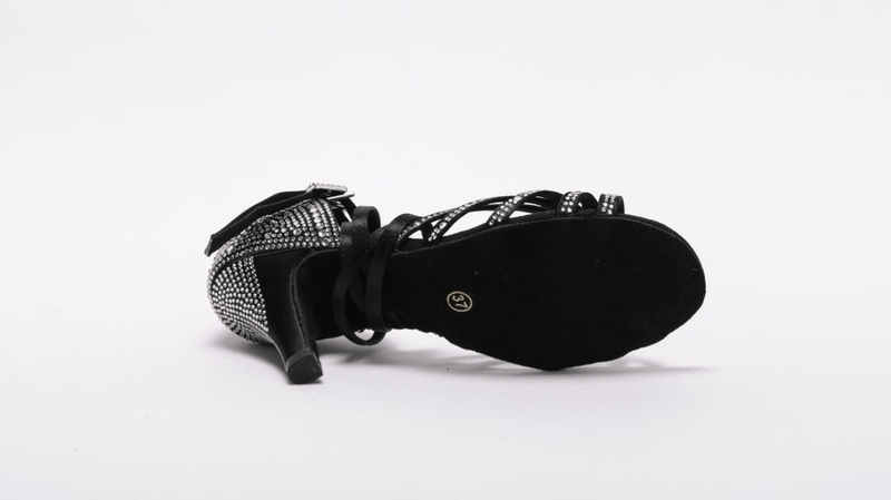 Ladies, 5 Strap Vamp, Unique, 2 Way, Adjustable, Double Strap System, 3 Inch Stilleto Heel, highly decorated in Silver Rhinestones, Latin Dance Shoe - (ZURI) - Rockabilly Australia Pty Ltd