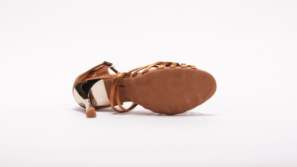 Ladies, 7 Strap, Fixed Knotted Vamp, 3.3 Inch, High Performance Dance Shoe with Metallic Heel. (Available in Black and Tan Satin) - (S121T) - Rockabilly Australia Pty Ltd