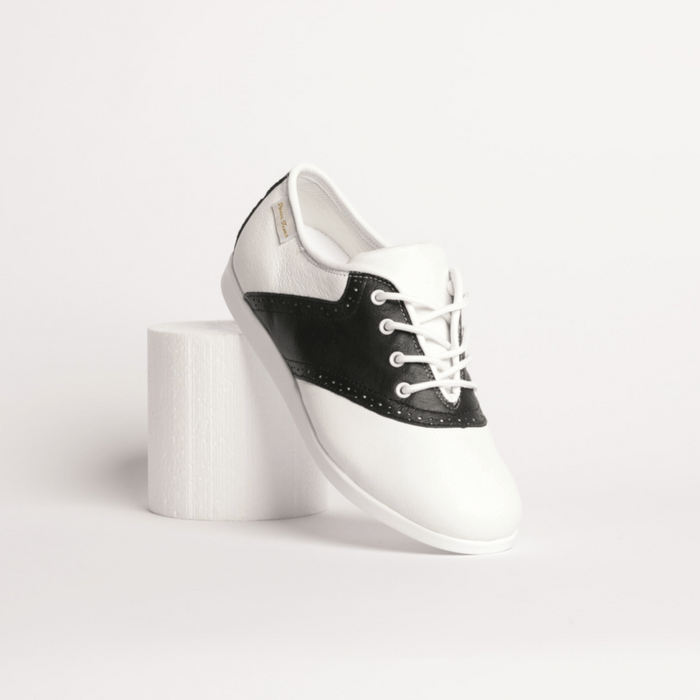 Ladies, Classic, 1950'S Inspired Saddle Shoe, In White And Black Leather, With Dual Pivot Point, Spin Spots And Ultra Flexible, Smooth Sole Dance Shoe - (7819 - 1) - Rockabilly Australia Pty Ltd