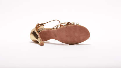 Ladies, Classic, 5 Strap, T - Bar, 3.5 Inch Stiletto, Latin Dance Shoe in Shimmer Gold - (S23SG) - Rockabilly Australia Pty Ltd