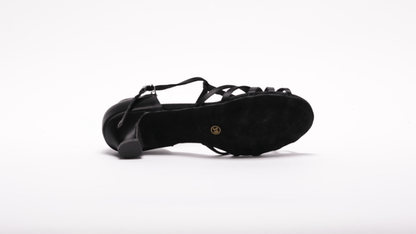 Ladies, Classic, 5 Strap Vamp, T - Bar, Open Toe Dance Shoe. (Available in Black and Silver Satin) - (S23B) - Rockabilly Australia Pty Ltd