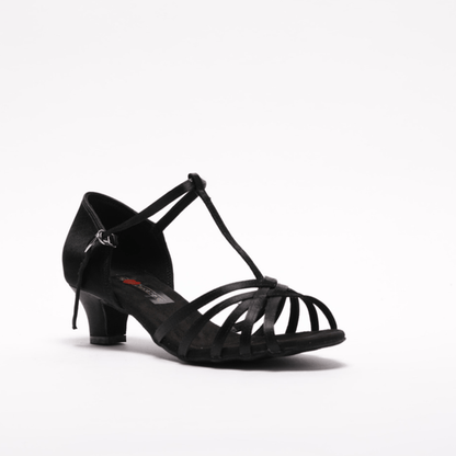 Ladies, Classic, 5 Strap Vamp, T - Bar, Open Toe Dance Shoe. (Available in Black and Silver Satin) - (S23B) - Rockabilly Australia Pty Ltd