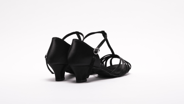 Ladies, Classic, 5 Strap Vamp, T - Bar, Open Toe Dance Shoe. (Available in Black and Silver Satin) - (S23B) - Rockabilly Australia Pty Ltd