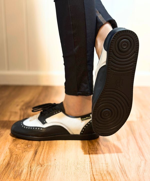 Ladies, Classic, Brogue, Wingtip, Black And White Leather, with Dual Pivot Point, Spin Spots and Ultra flexible Smooth Sole, Dance Shoe - (7821BW - 1) - Rockabilly Australia Pty Ltd