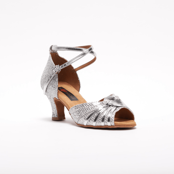 Ladies, Classic, Incased Peep Toe, Vamp with Swirl Detail, 2.25 Inch, Spanish Heel, Wrap Ankle Strap, Dance shoe In Ultra Fine Silver Glitter Satin with Silver Patent Swirl and Strap Detailing. - (S7381S) - Rockabilly Australia Pty Ltd