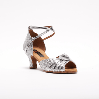 Ladies, Classic, Incased Peep Toe, Vamp with Swirl Detail, 2.25 Inch, Spanish Heel, Wrap Ankle Strap, Dance shoe In Ultra Fine Silver Glitter Satin with Silver Patent Swirl and Strap Detailing. - (S7381S) - Rockabilly Australia Pty Ltd