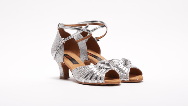 Ladies, Classic, Incased Peep Toe, Vamp with Swirl Detail, 2.25 Inch, Spanish Heel, Wrap Ankle Strap, Dance shoe In Ultra Fine Silver Glitter Satin with Silver Patent Swirl and Strap Detailing. - (S7381S) - Rockabilly Australia Pty Ltd
