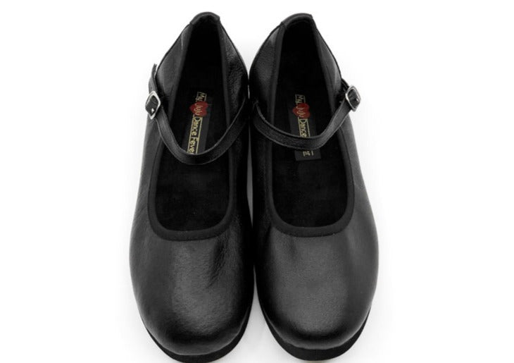 Ladies, Classic, Mary Jane, Black Leather Dance Shoe - (7820B) - Rockabilly Australia Pty Ltd