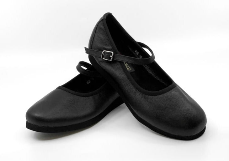 Ladies, Classic, Mary Jane, Black Leather Dance Shoe - (7820B) - Rockabilly Australia Pty Ltd