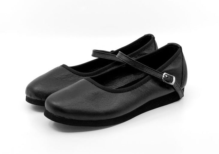 Ladies, Classic, Mary Jane, Black Leather Dance Shoe - (7820B) - Rockabilly Australia Pty Ltd