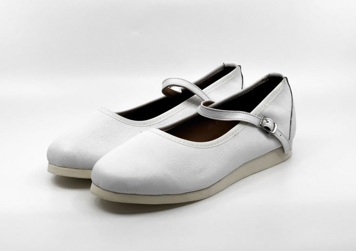 Ladies, Classic, Mary Jane, White Leather Dance Shoe - (7820W) - Rockabilly Australia Pty Ltd