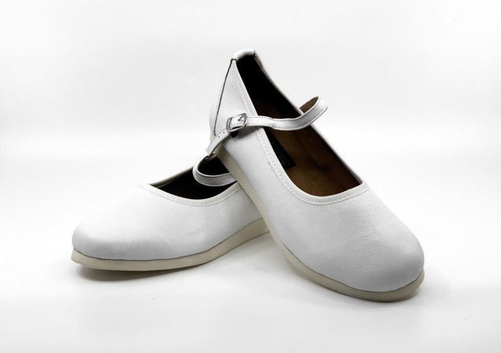 Ladies, Classic, Mary Jane, White Leather Dance Shoe - (7820W) - Rockabilly Australia Pty Ltd