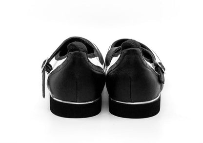 Ladies, Classic, Mary Jane, Wingtip, Black And White Leather Dance Shoe - (7820BW) - Rockabilly Australia Pty Ltd