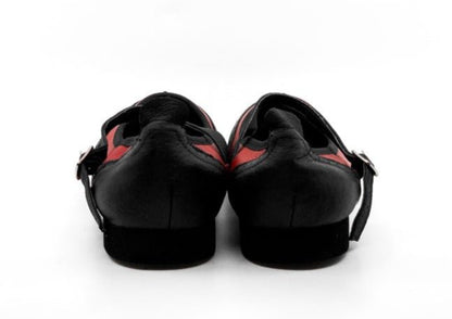 Ladies, Classic, Mary Jane, Wingtip In Black And Red Leather, Dance Shoe - (7820BR) - Rockabilly Australia Pty Ltd