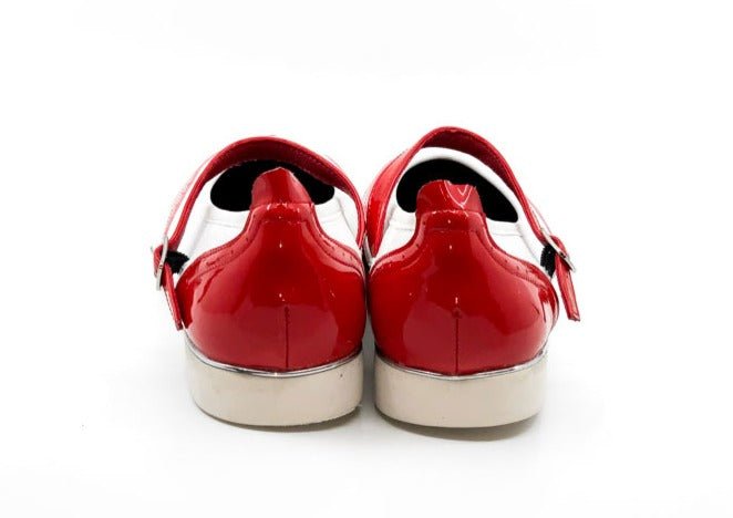 Ladies, Classic, Mary Jane, Wingtip In Red Patent And White Leather Dance Shoe - (7820RW) - Rockabilly Australia Pty Ltd