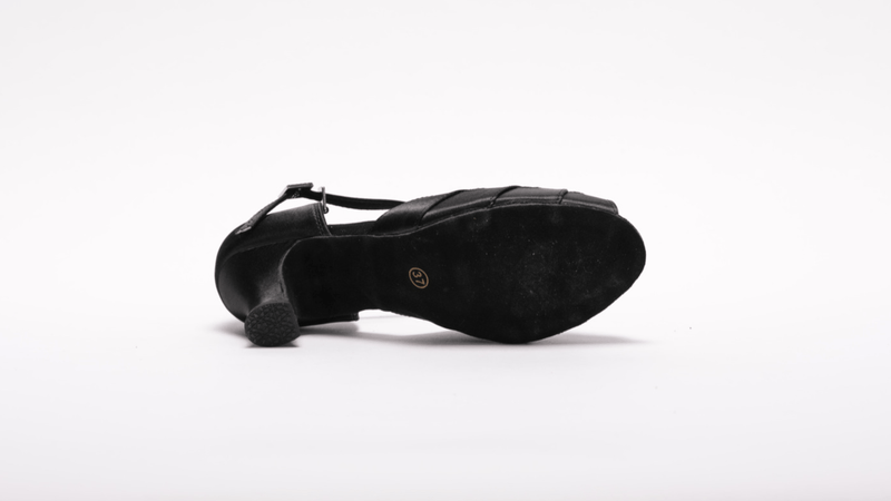 Ladies, Classic, Peep Toe, 4 Strap, Satin Vamp, T - Bar Dance Shoe in Black - (S230) - Rockabilly Australia Pty Ltd