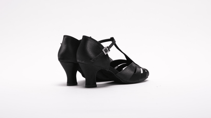 Ladies, Classic, Peep Toe, 4 Strap, Satin Vamp, T - Bar Dance Shoe in Black - (S230) - Rockabilly Australia Pty Ltd