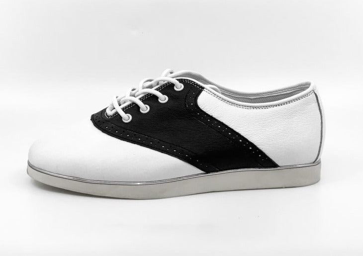 Ladies, Classic, Saddle, White And Black Leather, With Smooth, Flat Rubber Sole, Dance Shoe - (7819) - Rockabilly Australia Pty Ltd