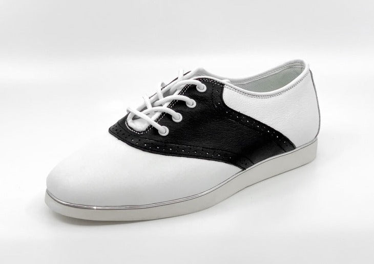 Ladies, Classic, Saddle, White And Black Leather, With Smooth, Flat Rubber Sole, Dance Shoe - (7819) - Rockabilly Australia Pty Ltd