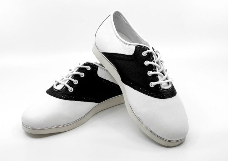 Ladies, Classic, Saddle, White And Black Leather, With Smooth, Flat Rubber Sole, Dance Shoe - (7819) - Rockabilly Australia Pty Ltd