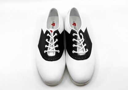 Ladies, Classic, Saddle, White And Black Leather, With Smooth, Flat Rubber Sole, Dance Shoe - (7819) - Rockabilly Australia Pty Ltd