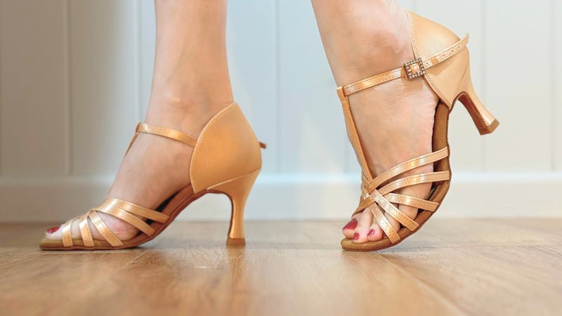 Ladies, Classic T - Bar, 5 Strap Vamp, 2.5 Inch Flared Heel, Latin Dance Shoe - (S23SK1) - Rockabilly Australia Pty Ltd