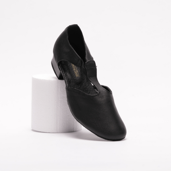 Ladies, Classic T - Bar, Close Toe, Character Shoe in Black Soft Leather - (6605B) - Rockabilly Australia Pty Ltd